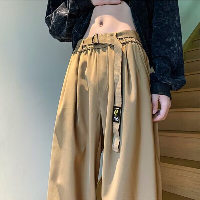 Khaki summer Japanese retro trousers for leisure