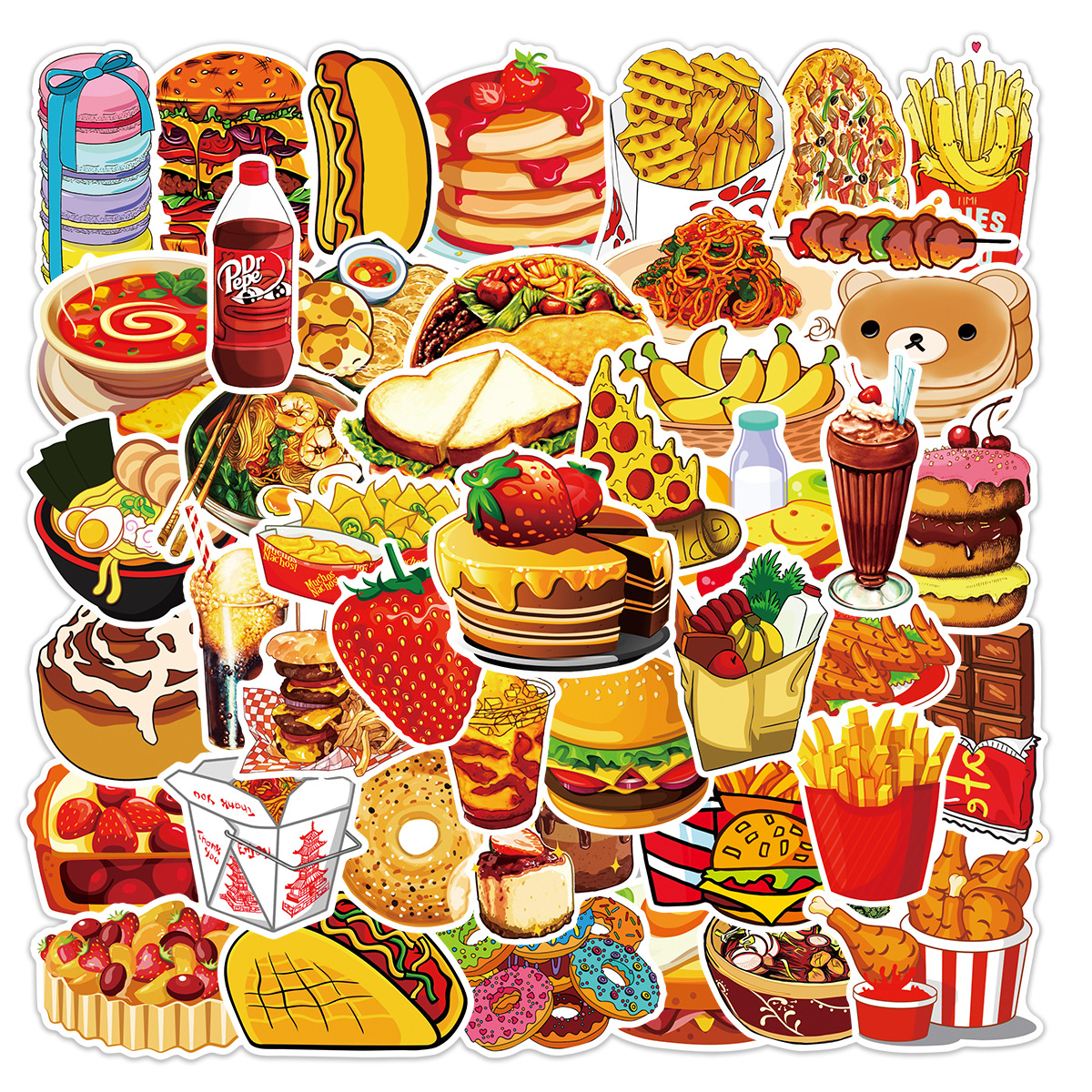 50 pieces food graffiti stickers lunch box lunch box luggage water Cup party decoration non-repeated waterproof stickers
