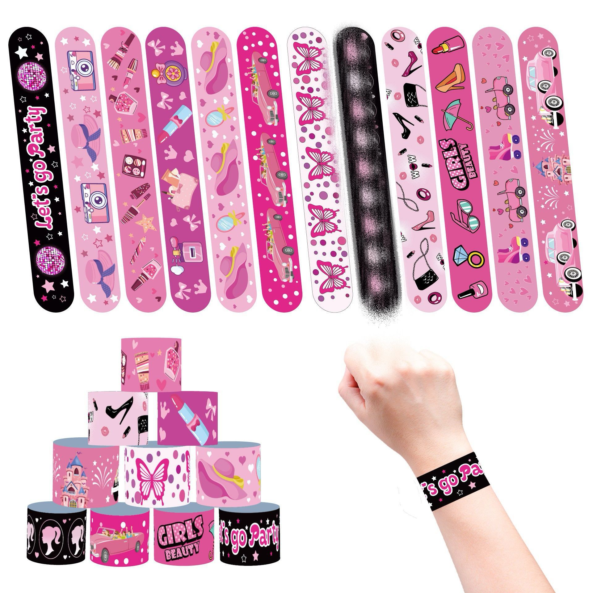 Nuevo cross-border rosa tema de la chica de la pulsera de la banda de dibujos animados de la pulsera de decoración de la fiesta rosa