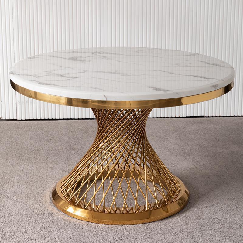 Mesa de té de mármol de acero inoxidable combinación de varios lados de la sala de estar simple mesa de hotel de metal hueco nido de pájaros titanio oro