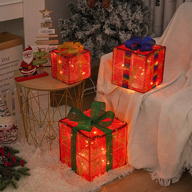 Directo de fábrica transfronteriza nueva caja de regalo de Navidad LED de tres piezas conjunto de lámpara de modelado de Navidad diseño de escena Lámpara decorativa