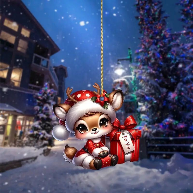 クリスマスアクリル 2D かわいい鹿クリスマスツリー装飾車のバックミラーペンダント|undefined