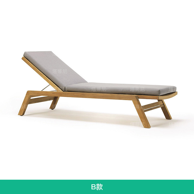 TECA al aire libre tumbado cama de ocio individual reclinable impermeable a prueba de sol piscina reclinable sofá cama de madera maciza muebles de patio image 7