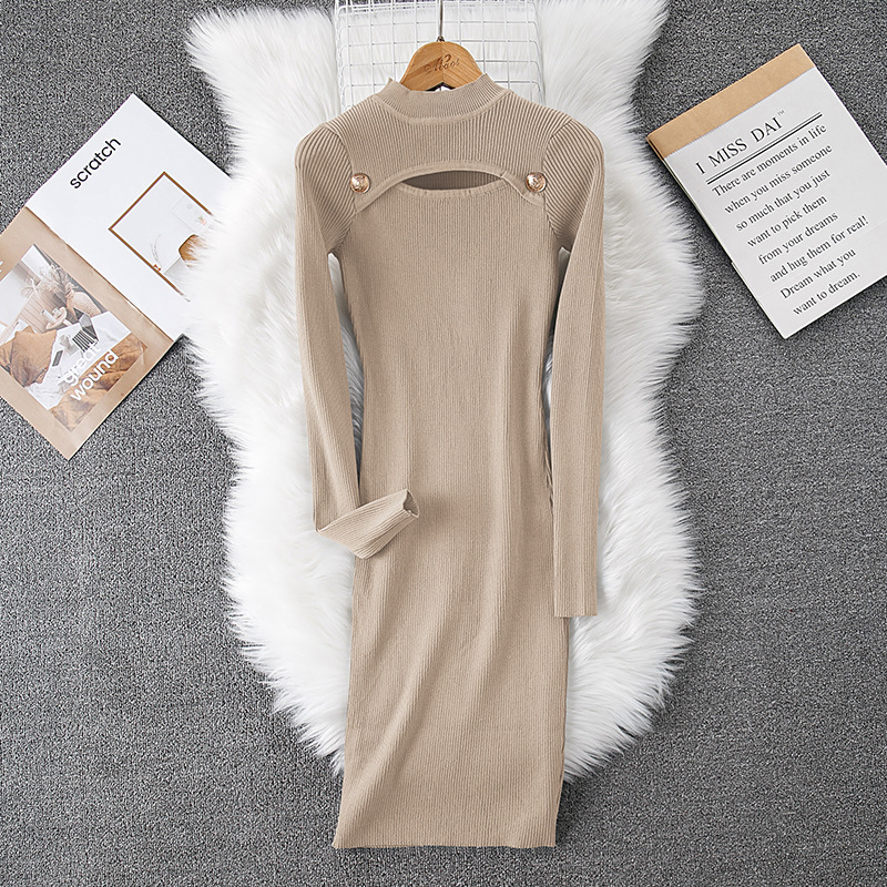 In Stock 2025 Autumn and Winter European and American Style Hollow-Out Knit Dress for Women, Fashionable and Elegant Slim-Fit Bodycon Sweater Dress In Stock 2025 Autumn and Winter European and American Style Hollow-Out Knit Dress for Women, Fashionable and Elegant Slim-Fit Bodycon Sweater Dress