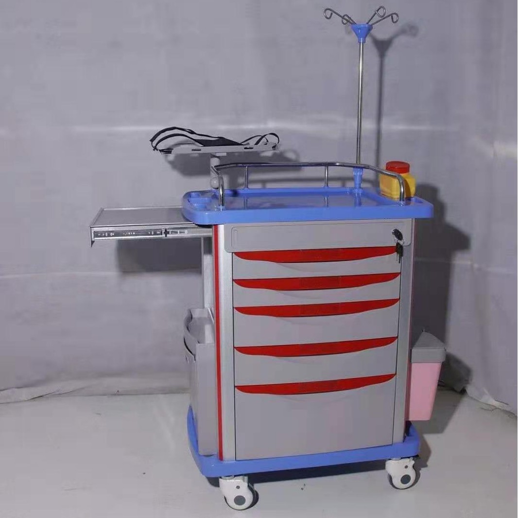 医院不锈钢抢救车多功能ABS医疗麻醉翻盖药品急救车推车加厚处置