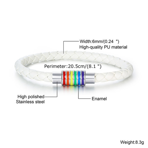 Cross-border hand jewelry European and American jewelry rainbow braided bracelet bracelet titanium steel PU leather friendship jewelry PB-004