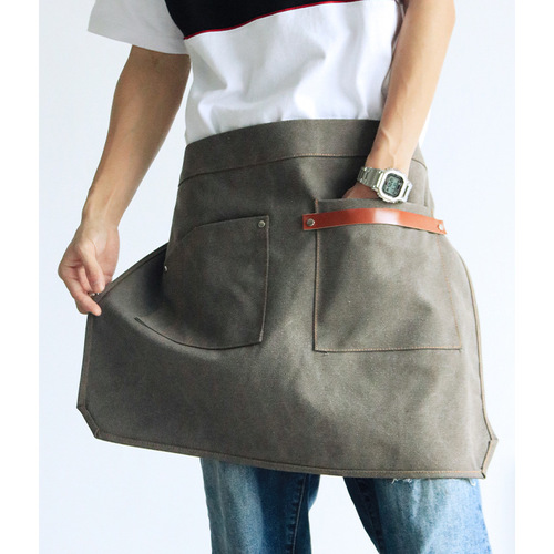 Korean style half-length canvas apron men's and women's work clothes restaurant kitchen western food coffee shop waiter printing logo