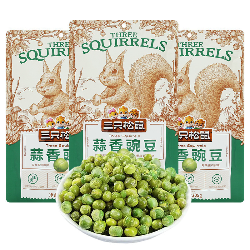 Three Squirrels Garlic Flavored Peas 205g/bag, Crispy Green Pea Snacks Three Squirrels Garlic Flavored Peas 205g/bag, Crispy Green Pea Snacks
