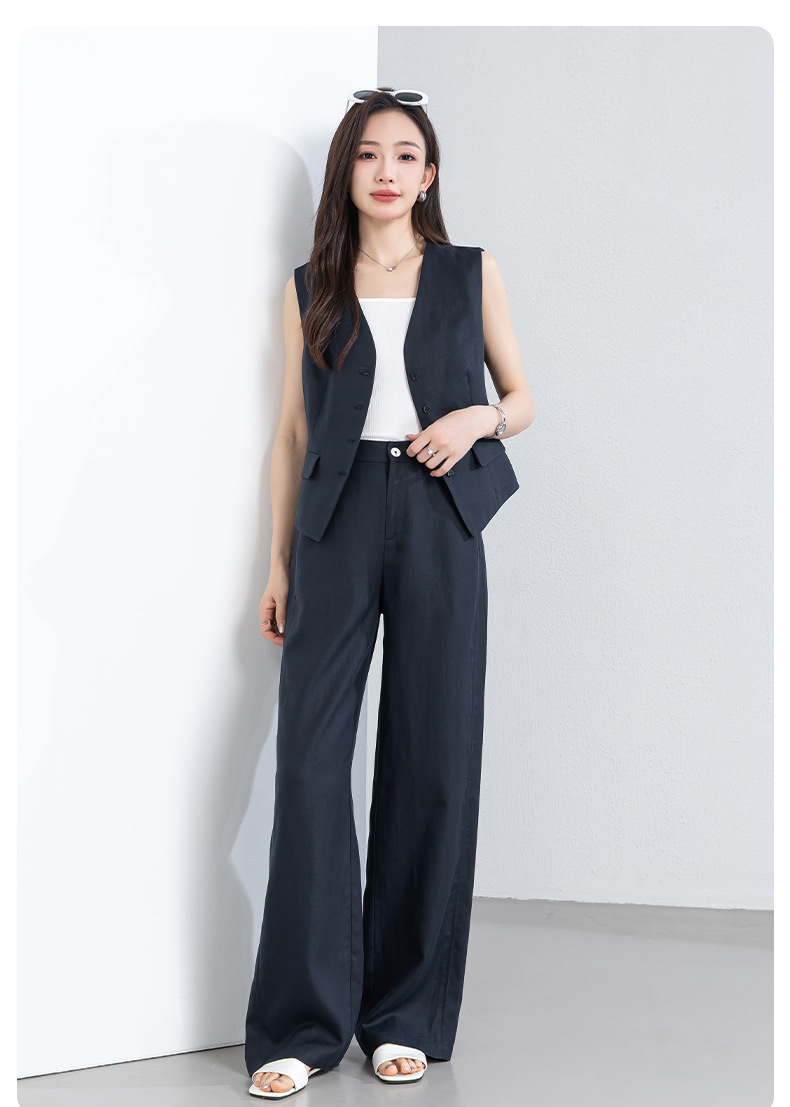 Áo vest gile nữ cổ chữ V chất liệu linen phối sợi Tencel, dáng suông nhẹ, thích hợp mặc ngoài đi làm — Áo gi lê - 65308 Mochamus chi tiết 23