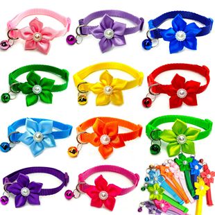 2022 new five-pointed flower applique diamond color cat collar dog bead bow tie pet accessories