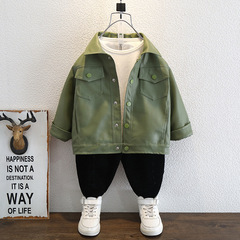 Boys' leather jacket spring and autumn style fashionable children PU leather jacket 2024 baby spring outfit cool stylish top for young children