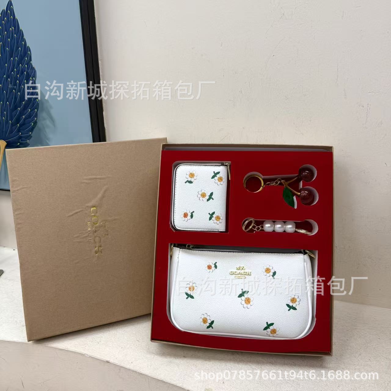 Transfronterizo paquete de bolsas de mano de damas 2025 nueva moda impresa bolsa de cambio llaveros caja de regalo universal