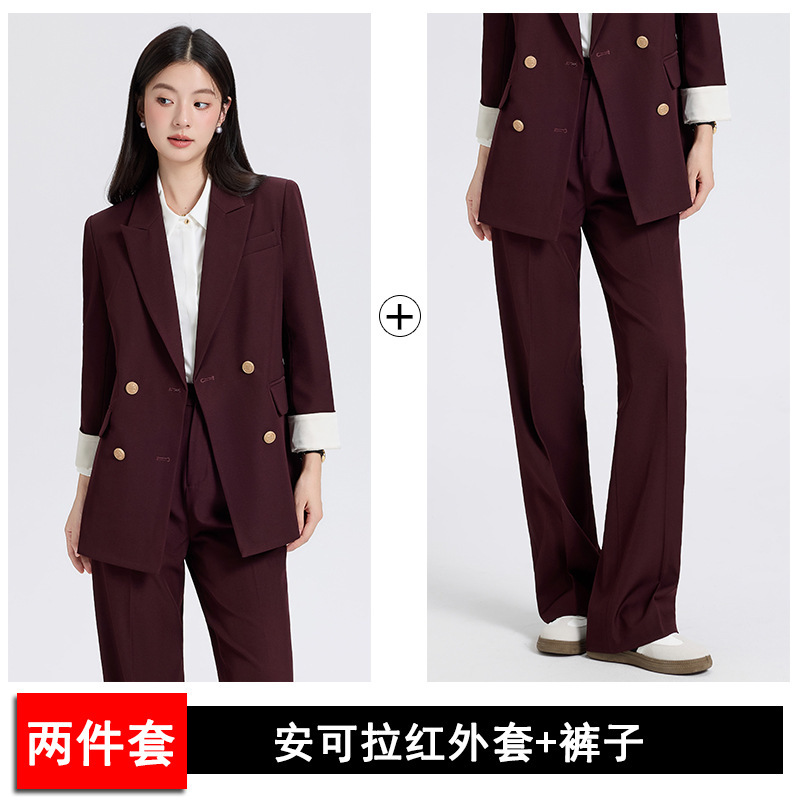 灰色休闲西装套装女双排扣2025秋季新款时尚气质大学生通勤小西服|undefined