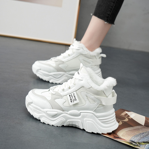 High-top shoes for women, new autumn/winter cotton shoes, Korean-style versatile dad-style sports and casual shoes with fleece lining, model 819-5.