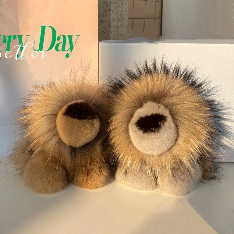 Real Rex conejo piel León bolsa colgante Piel de mapache León Simba felpa muñeca coche llavero colgante