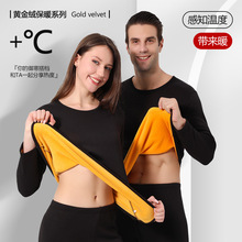 秋冬保暖内衣加绒加厚男女黄金绒抗起球秋衣秋裤大码保暖套装批发