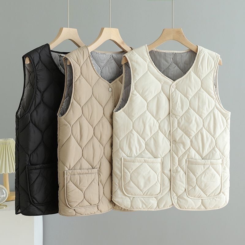 Middle-Aged and Elderly Women's Ultra-Light Thickeneded Cotton Vests in Spring, Autumn and Winter, Fashionable and Versatile Mother's Vests, Warm Waistcoat Vests