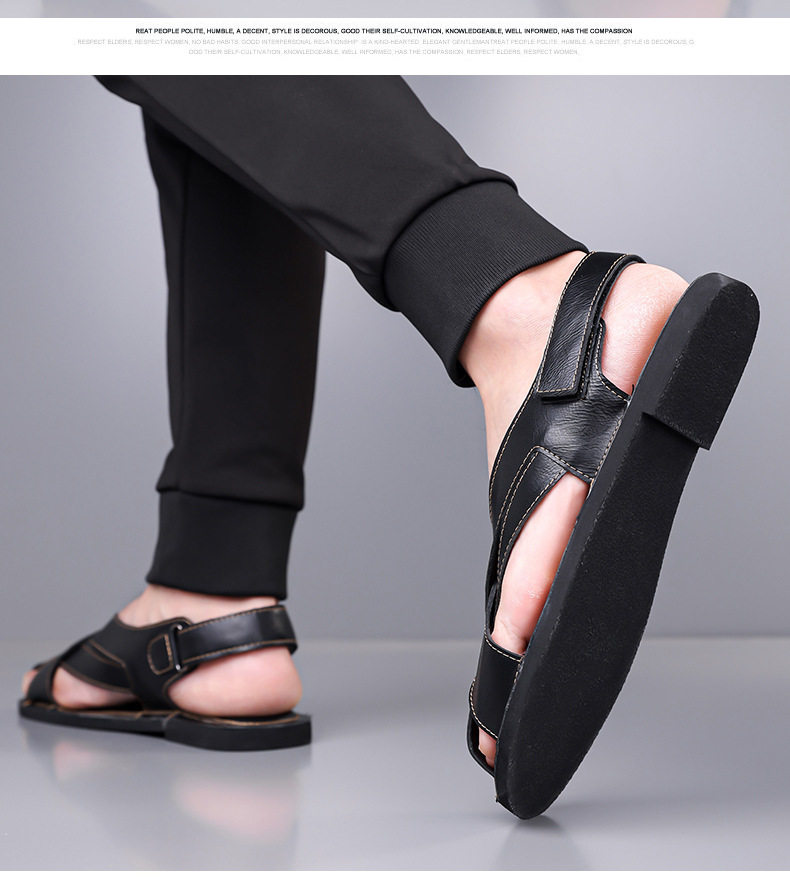 Dép nam bít mũi kiểu lái xe cổ điển, sandal quai ngang thoáng khí — Màu nâu, Màu đen chi tiết 20