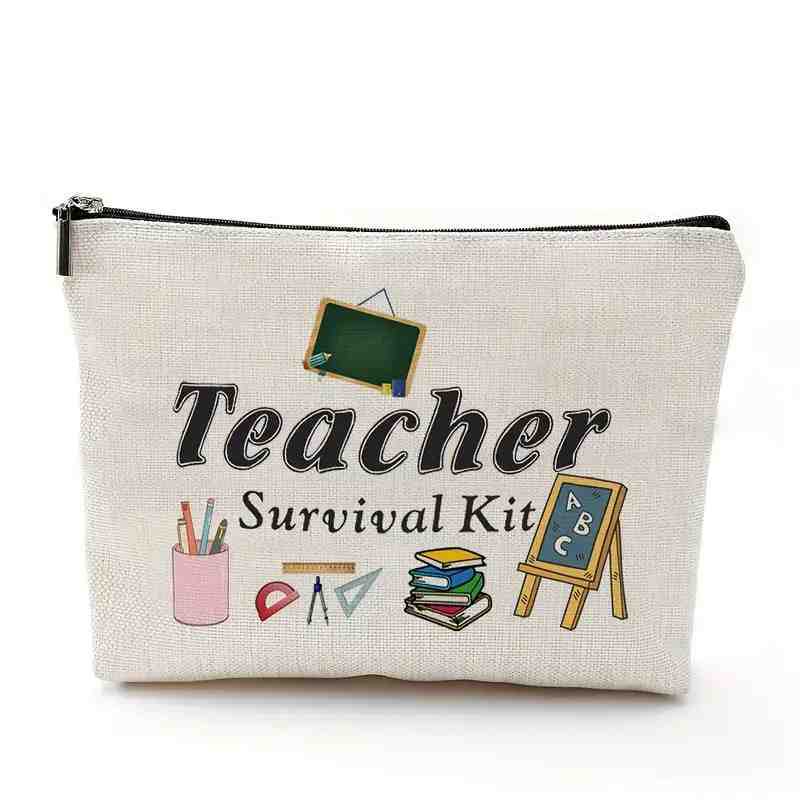Bolsa de maquillaje transfronteriza para maestros regalo maestro cremallera bolsa impermeable bolsa de almacenamiento de lino regalo del Día del Maestro