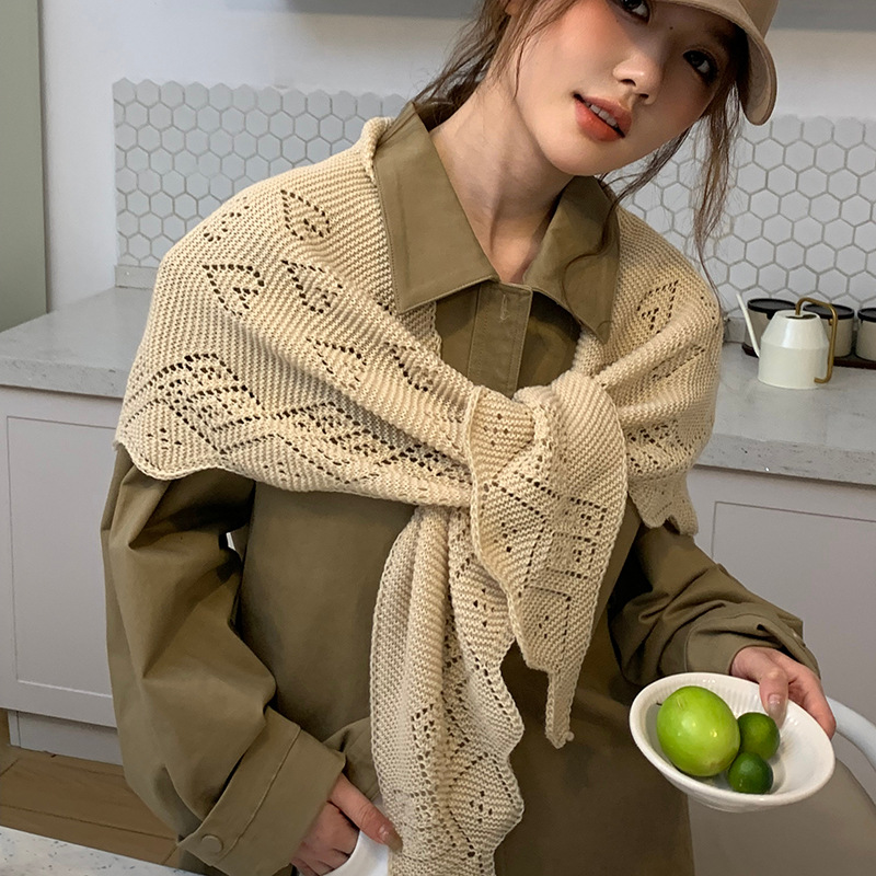 Bufanda de punto hueca para mujer, estilo coreano, capa fina, estilo occidental, bufanda triangular, chaleco, aire acondicionado, chal cálido