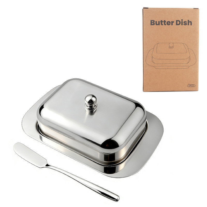 Nueva caja de mantequilla de acero inoxidable caja de queso de estilo europeo caja de mantequilla espesa caja de pan caja de pasteles