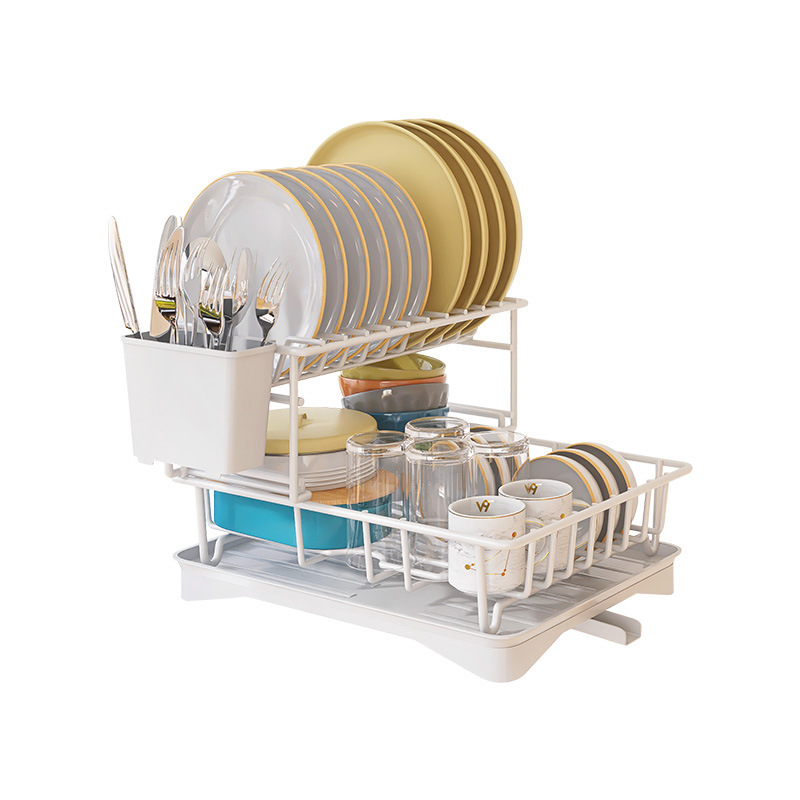 Escritorio negro plato rack con bandeja de agua cocina vajilla rack de almacenamiento multi-funcional hogar plato rack drenaje rack