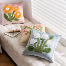 包邮批发现代简约风沙发靠枕套天鹅绒花朵刺绣抱枕套小清新抱枕套