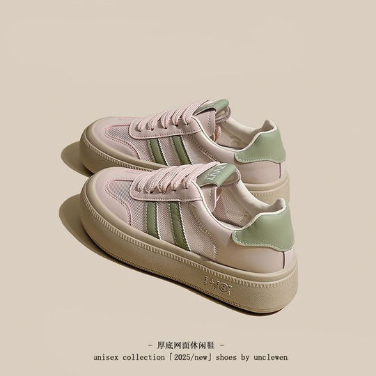 Genuine Leather Thick-soled German Training Shoes Women's Shoes 2025 Summer New All-match Mesh White Shoes Casual Sports Skate Shoes