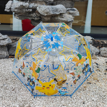 日本儿童可爱皮卡丘高颜值透明自动长柄拱形雨伞蘑菇伞