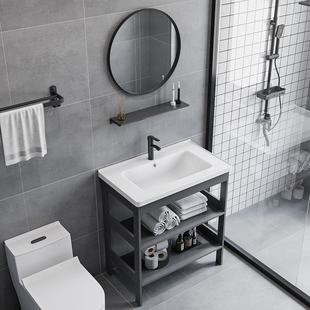 Floor-Standing Washbasin Cabinet Combination Bathroom Integrated Ceramic Basin Column Washbasin Household Washbasin Space Aluminum