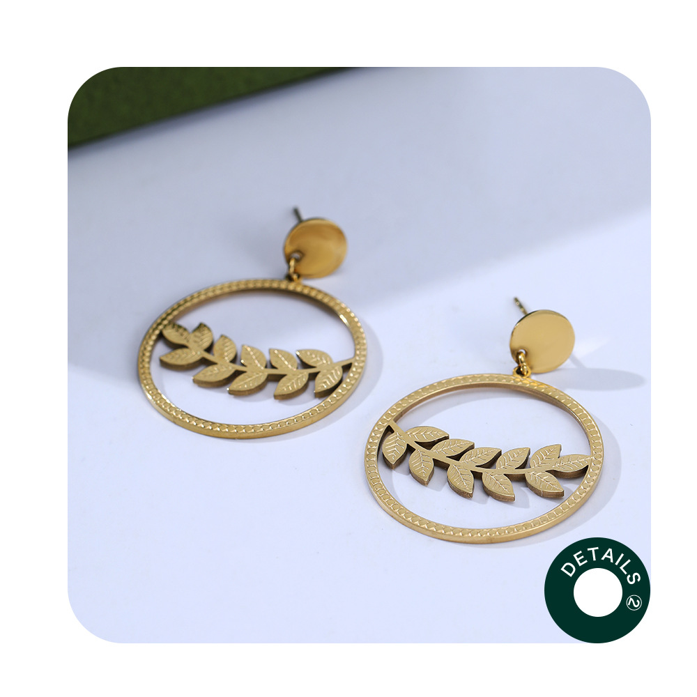 Fashion Leaf Stainless Steel Plating Drop Earrings 1 Pair