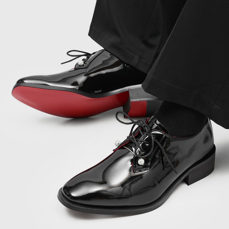Derby dress shoes CL red sole leather shoes, pointed toe patent leather invisible height-increasing shoes for men, 7CM, suitable for commuting and as groom's wedding shoes - 2607 Derby dress shoes CL red sole leather shoes, pointed toe patent leather invisible height-increasing shoes for men, 7CM, suitable for commuting and as groom's wedding shoes - 2607