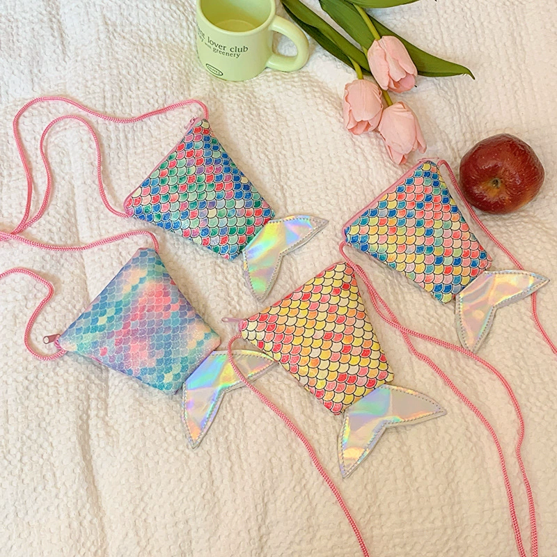 Оптовая детская сумка новый стиль милая русалка рыбий хвост форма для девочек маленькая сумка для плеча цветная девочка рыбья чешуя кошелек