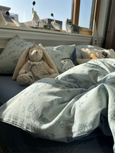 7Mins提花蓝色床上四件套纯棉水洗棉1.5米被套床单三件套少女心