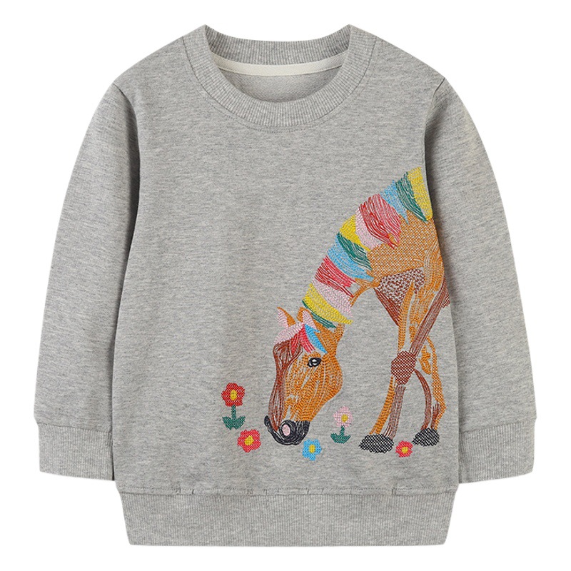 Europa y América viento niños suéter otoño nueva moda bordado niñas suéter de manga larga Camiseta Linda