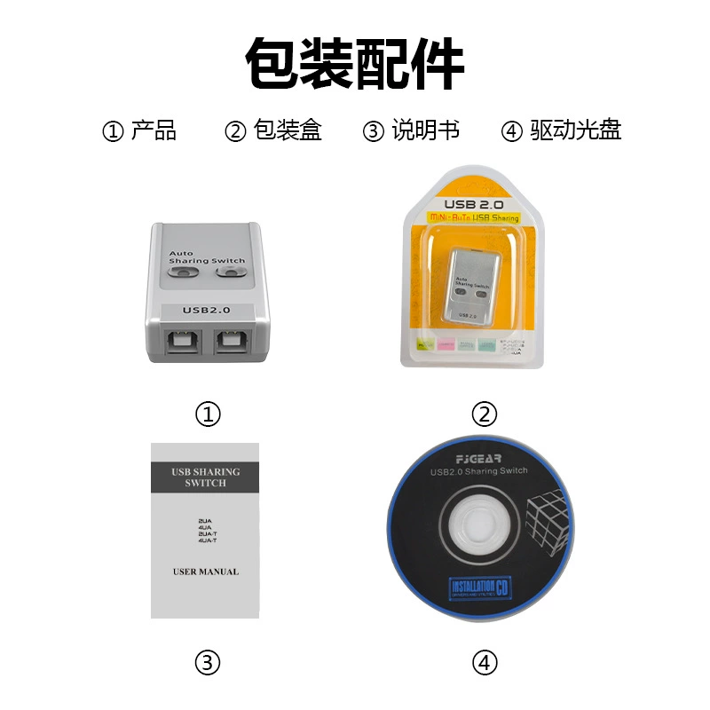 FJGEAR USB automatic print sharer Two computers share one printer key and mouse switch