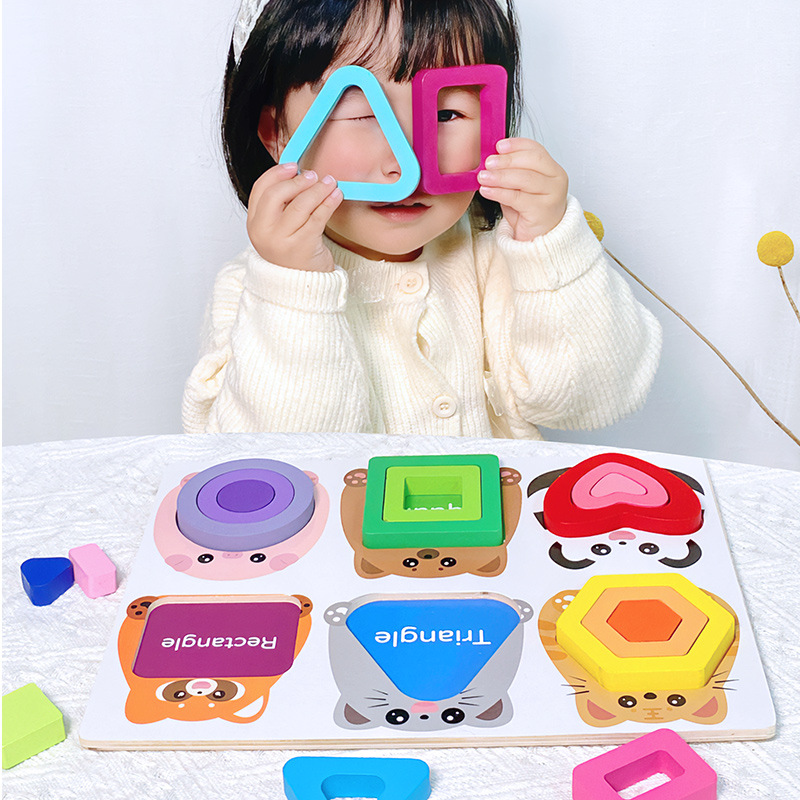 Forma Montessori a juego con juguetes de tablero de rompecabezas geométrico panel de agarre manual para niños bloques de construcción de rompecabezas hombres y mujeres 1 niño 3 años bebé