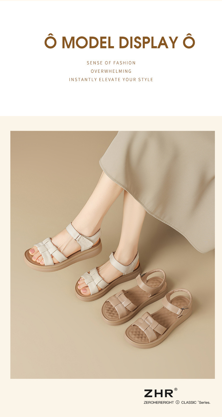 Sandal nữ đế dày mềm quai dệt kiểu xỏ ngón — EQ30 Màu be chi tiết 10