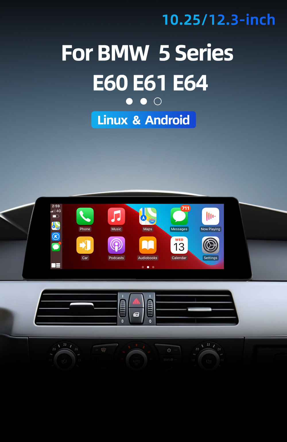 Large-Screen Car Central Control System Suitable for Bmw 5 Series E60 E61 2004-2010 Bluetooth Android Navigation Linux
