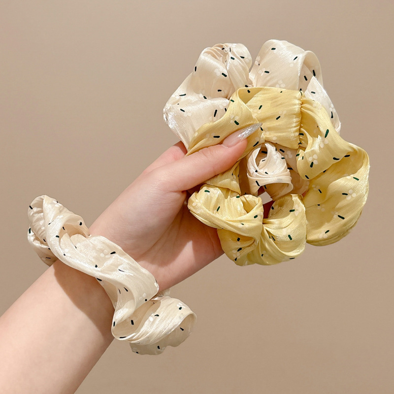 2025 primavera nueva tela amarilla anillo de cabello de intestino grande mujer japonesa ondulación asintiendo cuerdas de cabello de cola de caballo adornamiento para el cabello