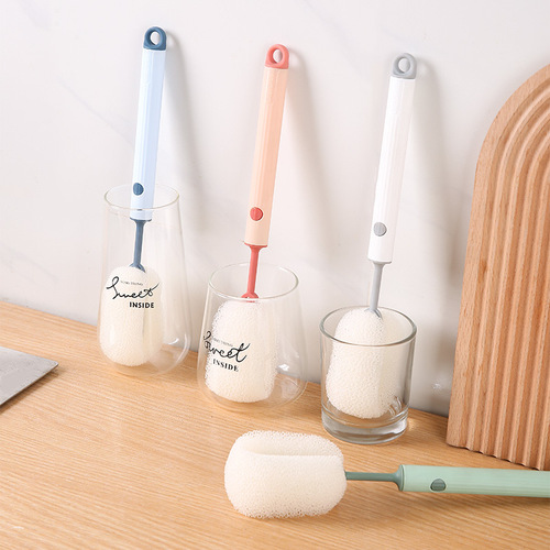 Long-handled loofah cup washing brush, multi-functional household bottle washing brush, water cup brush, double-layer cleaning and decontamination sponge brush