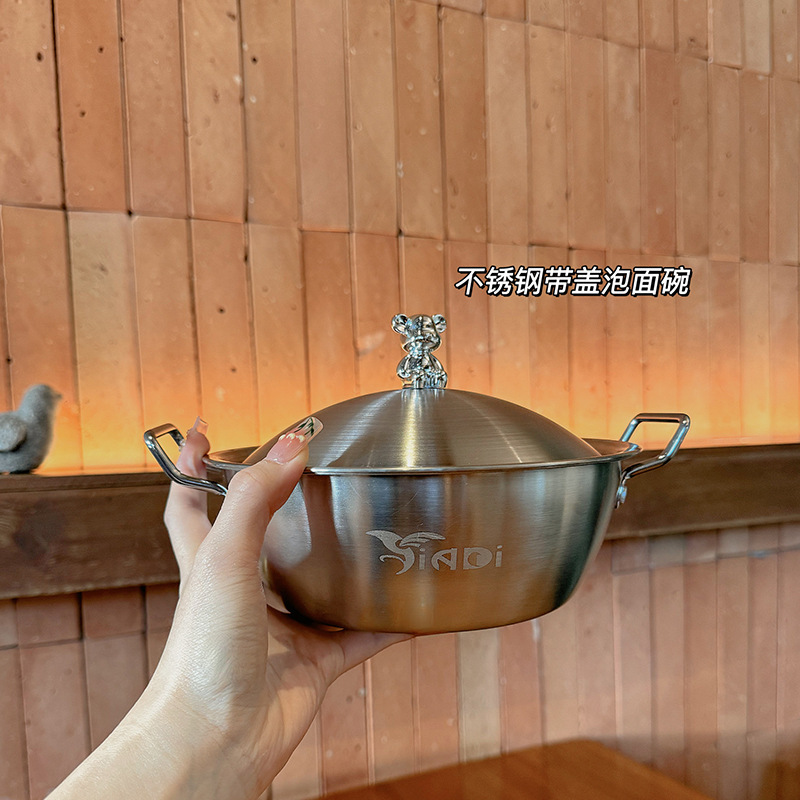 Ins風韓式泡麺碗304ステンレス双耳調味料碗サラダ碗料理碗寮学生飯碗|undefined