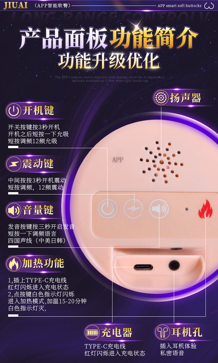 Jiuai Half-Body Masturbator with Big Butt Mold, TPE, Electric Control, Flesh Tone — detail image 34