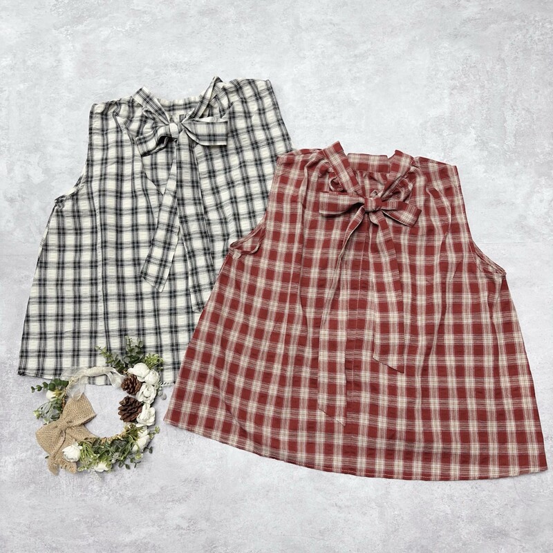 Japanese-Style Cotton and Linen Tie-Neck Sleeveless Shirt, New Summer Style, Loose Fit, Youthful Plaid Color-Blocking, Unique Design Top