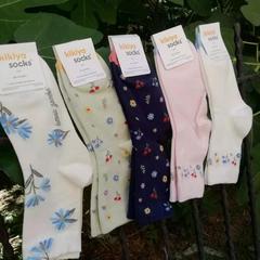 0韓國襪子春季新款流行植物花卉小花中筒棉襪女士中腰棉襪秋韓特