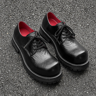 Leather Shoes Men's Teenagers Advanced Sense Increased Design Sense Niche British Style Men's Thick Bottom 15548 Red-J