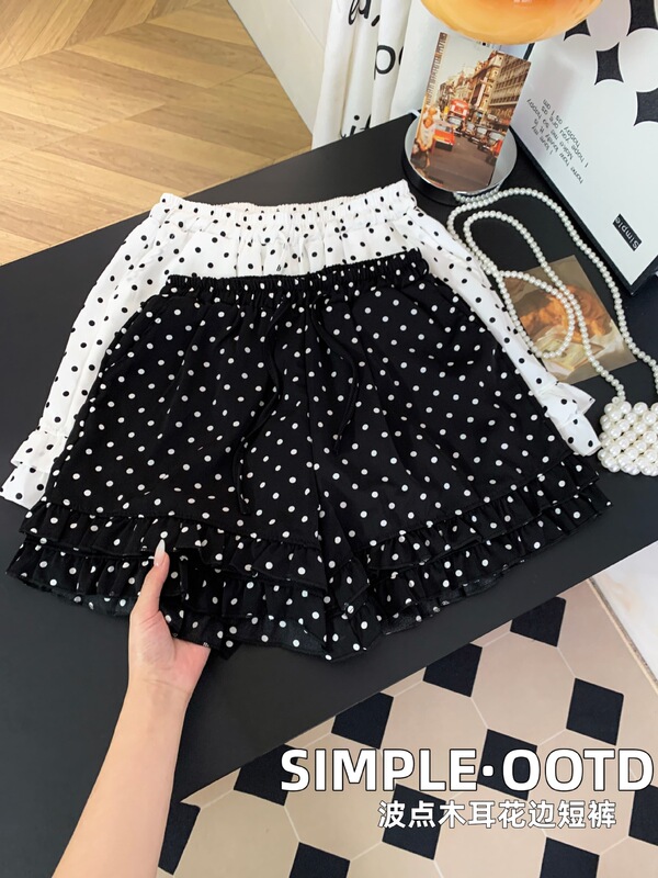 Real Shot! with Lining # Versatile Sweet Polka Dot Ruffle Edge Loose Wide-Leg Pants for Women, Ins-Style Casual Shorts. Real Shot! with Lining # Versatile Sweet Polka Dot Ruffle Edge Loose Wide-Leg Pants for Women, Ins-Style Casual Shorts.