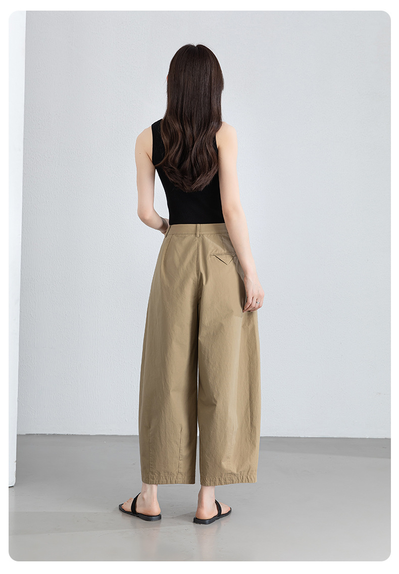 Quần culottes nữ ống rộng cạp cao vải lanh phối cotton, dáng bong bóng thoáng mát — màu kaki chi tiết 25