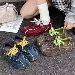 现货卡皮巴拉鞋头真皮德训鞋女秋季新款阿甘鞋休闲百搭运动鞋