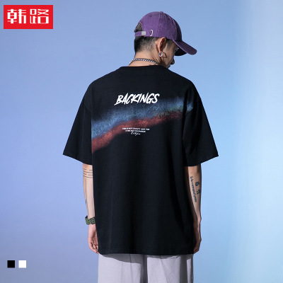 Hanlu The main push series 2021 new pattern Rainbow printing Short sleeved ins Trend Menswear T-shirt